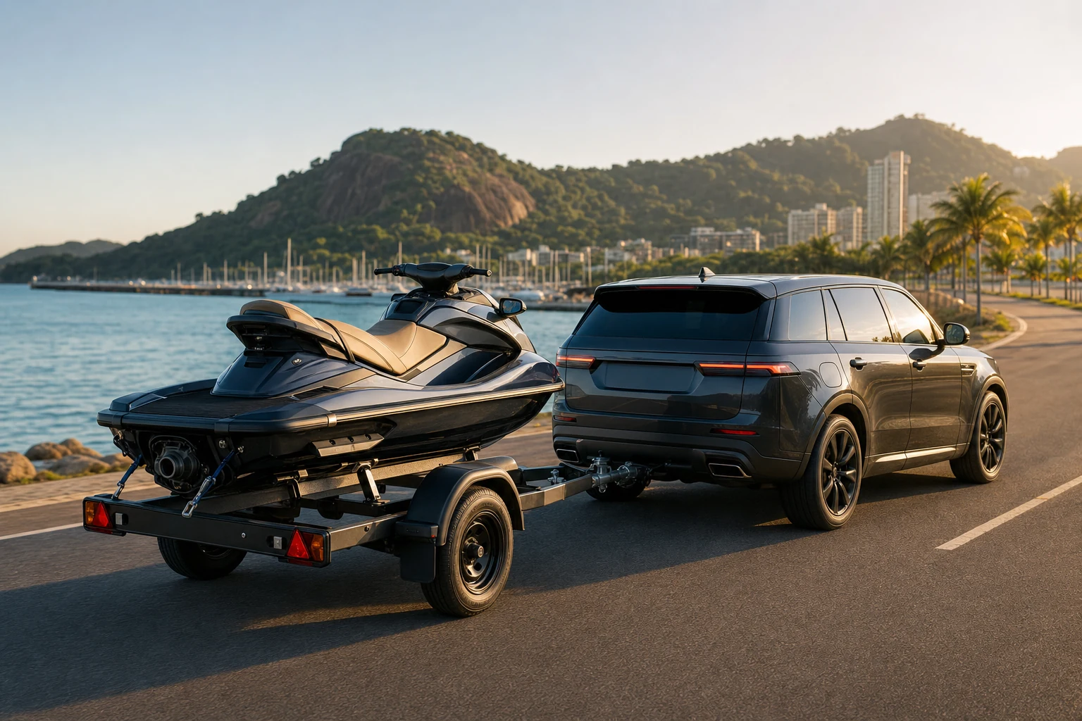 Veículo rebocando jet ski